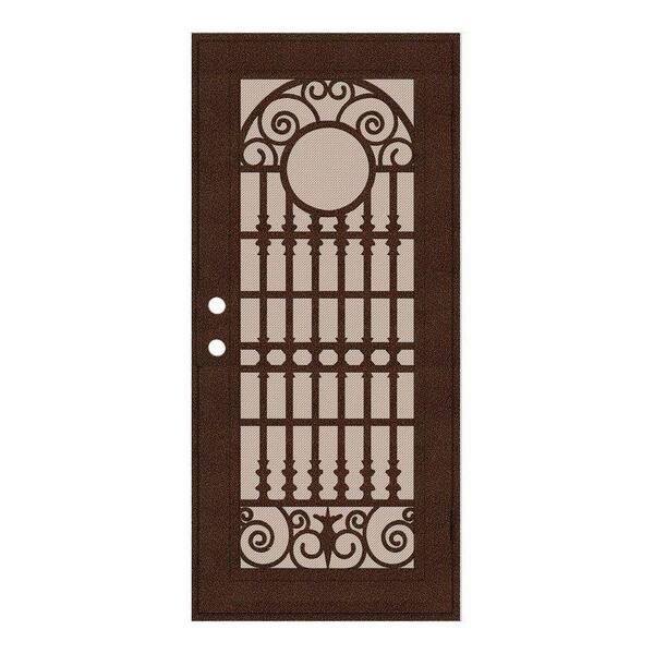 Unique Home Designs 32 in. x 80 in. Spaniard Copperclad Right-Hand Surface Mount Aluminum Security Door with Desert Sand Perforated Screen