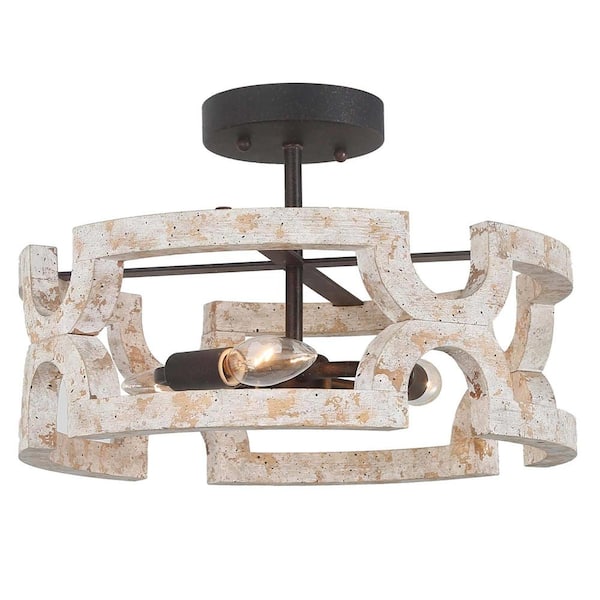 Unbranded The 14 in. 3-Light Wood Drum Semi- Flush Mount Ceiling Light Perfect for Kitchen, Foyer, Dinning Room, and Living Room