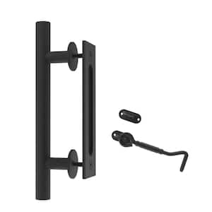 12 in. Round Matte Black Interior/Exterior Barn Door Handle with Latch Lock