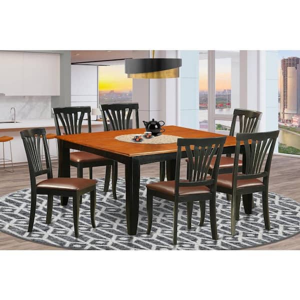 7-Piece Square Black & Cherry Finish Solid Wood Top Dining Table with 6-Chairs with Lattice Back