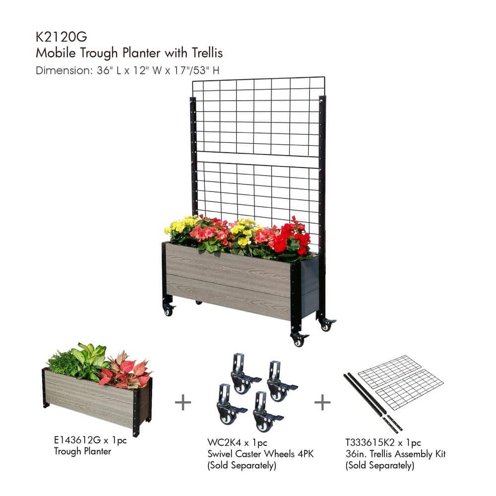 Contemporary Everbloom Grey Rectangular Raised Bed Planter with Wheels