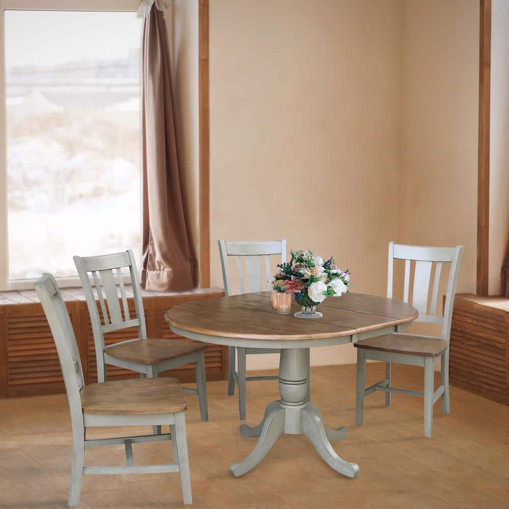 Distressed Hickory and Stone Round Extendable Dining Table