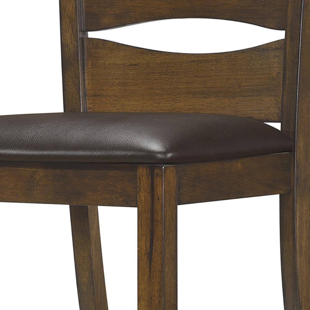 Brown Faux Leather Upholstered Ladderback Wood Side Chair Set
