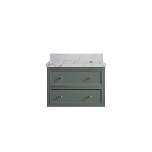 Willow Collections Roswell 30 in. W x 22 in. D x 36 in. H Single Sink Bath Vanity in Pewter Green with 2 in. Venatino qt. Top