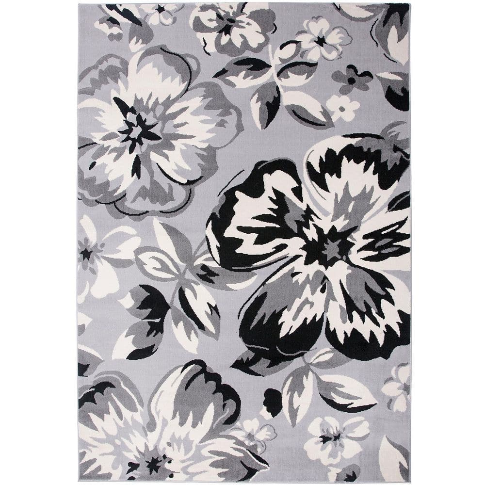 Gray 5 ft. x 7 ft. Floral Indoor/Outdoor Polypropylene Area Rug