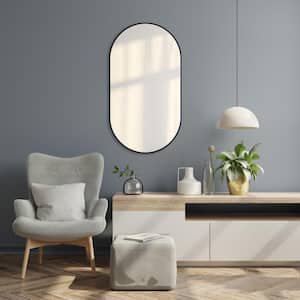 18 in. W x 30 in. H Oval Shape Aluminum Framed Wall Bathroom Vanity Mirror in Black (Screws Not Included)