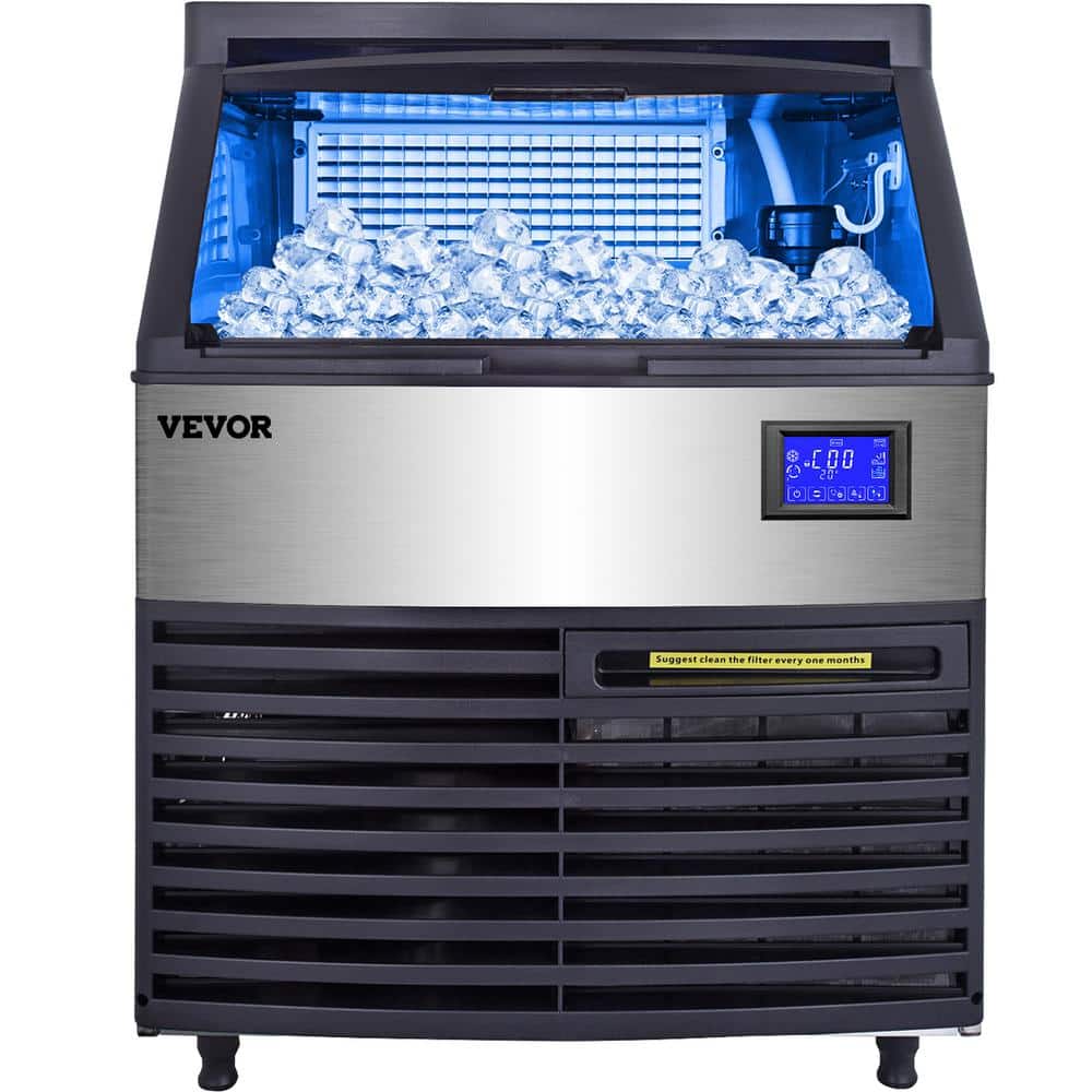 VEVOR 132 lb. / H Stainless Steel Under Counter Freestanding Commercial Ice Maker with 39 lbs. Storage Bin in Silver