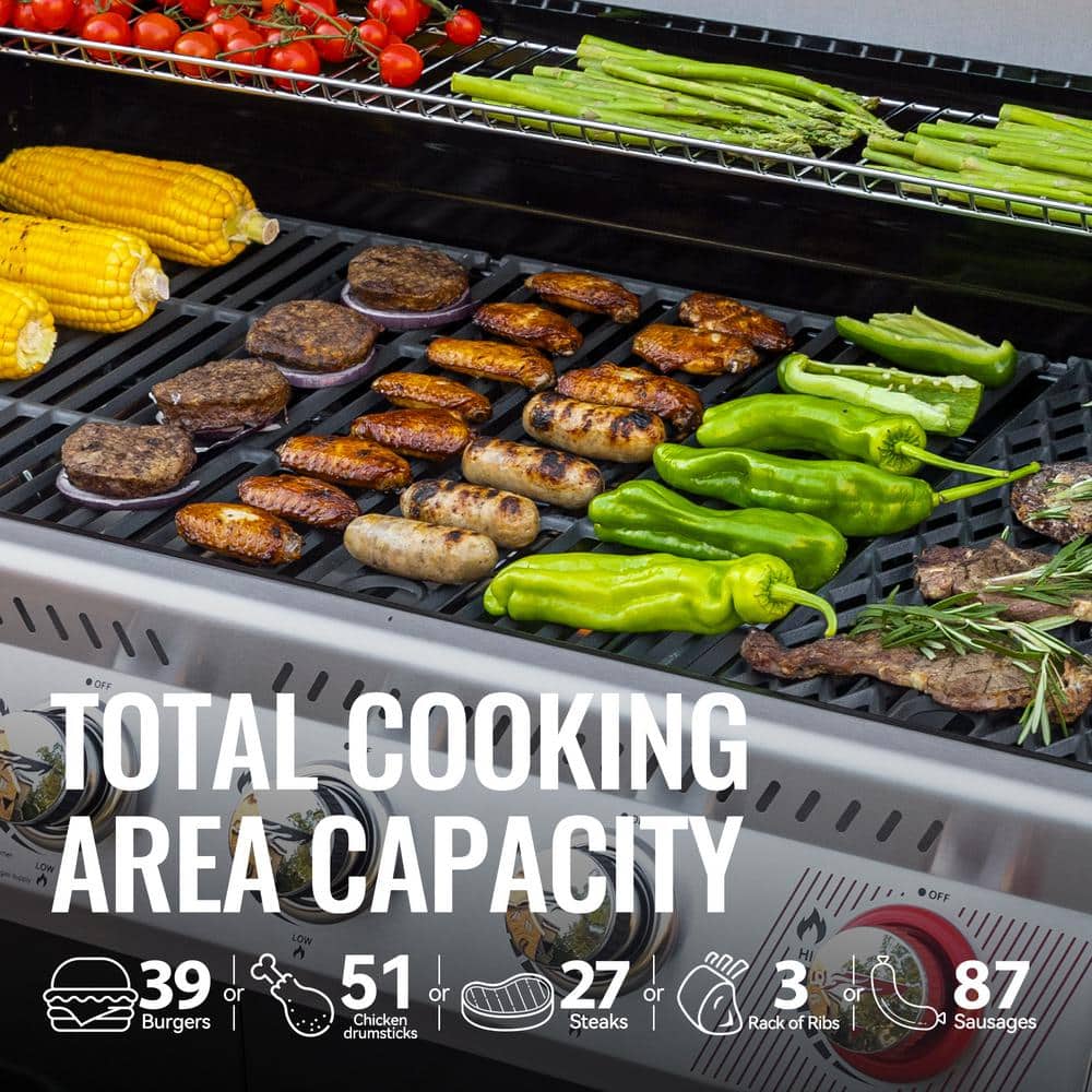 Olive Green Stainless Steel 6-Burner Propane Gas Grill with Side Burner
