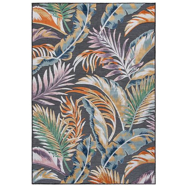 Cabana 5 x 8 Black/Multi Leaf CBN452Z Area Rug