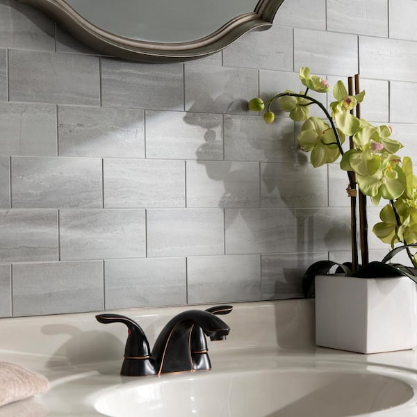 Smart Tiles Subway Fondi 10.95 in. W x 9.70 in. H Grey Peel and Stick Self-Adhesive Decorative Mosaic Wall Tile Backsplash, Gray