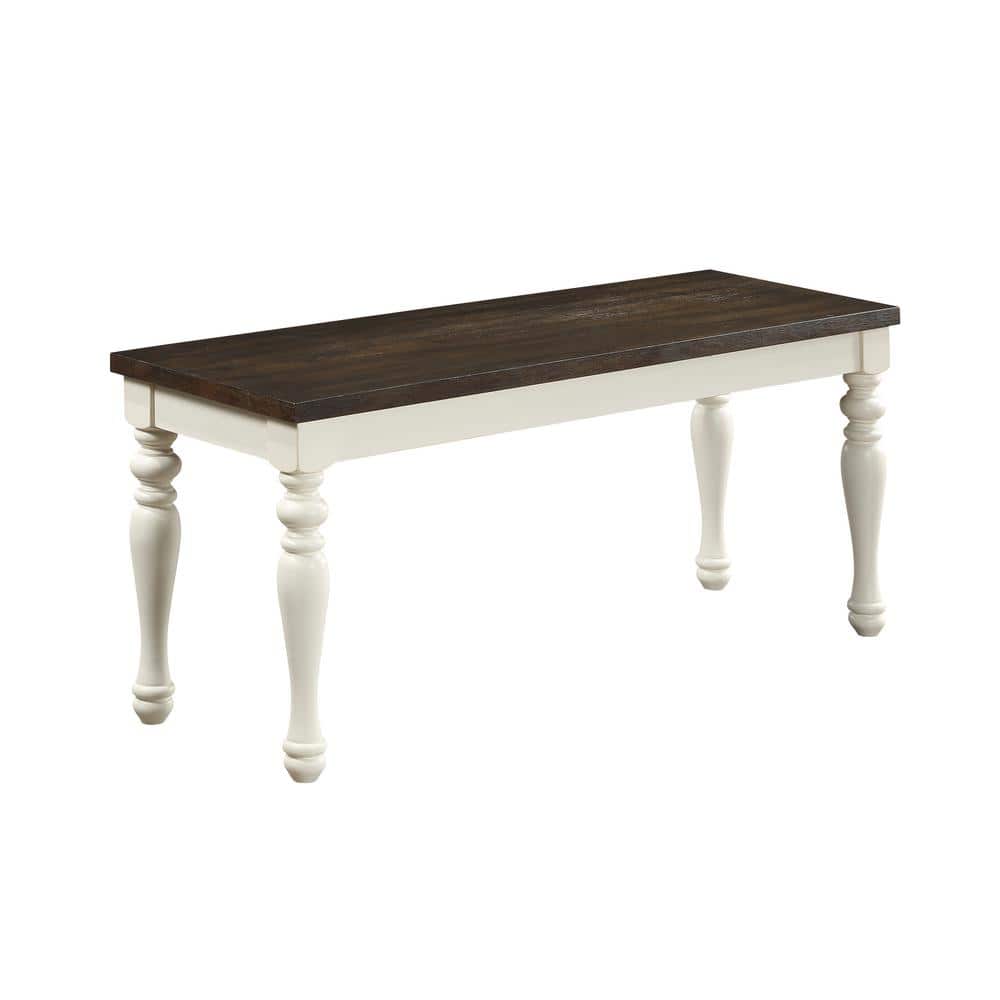 Ivory and Mocha Two-Tone Farmhouse Dining Bench