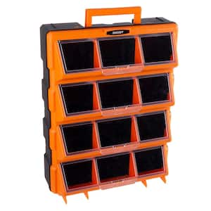 14.25 in. Plastic Storage Drawers - 12-Bin Screw Organizer - Craft Cabinet for Hardware, Black
