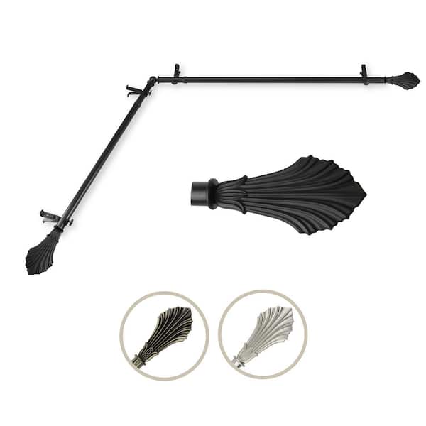 Rod Desyne 13/16" Dia Adjustable 28" to 48" Single Corner Window Curtain Rod in Black with Fin Finials