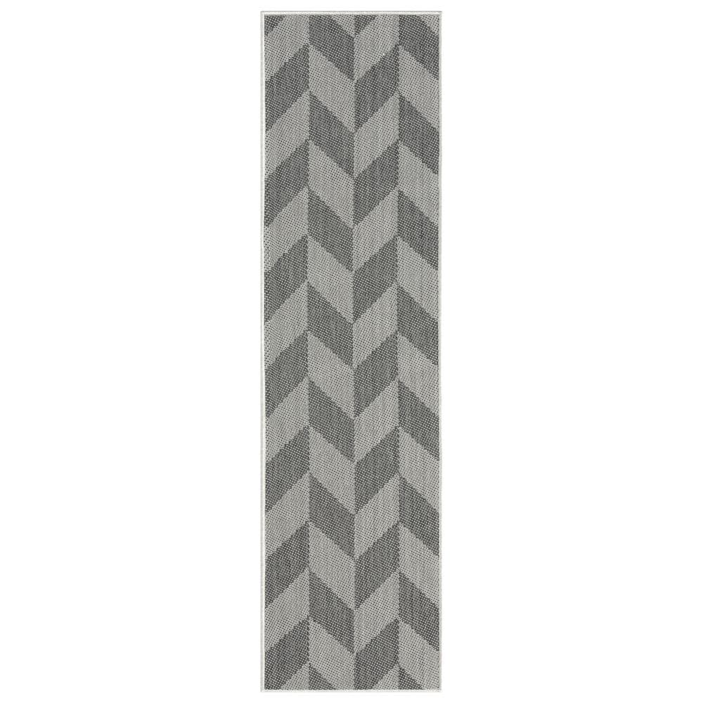 Modern Geometric Black/Gray Reversible Outdoor Runner Rug
