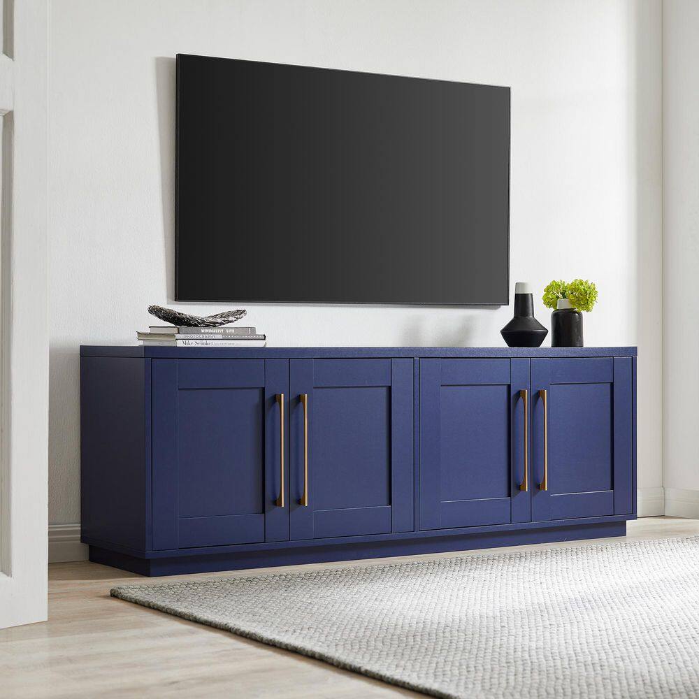 Tillman Dark Blue MDF TV Stand with Brass Hardware