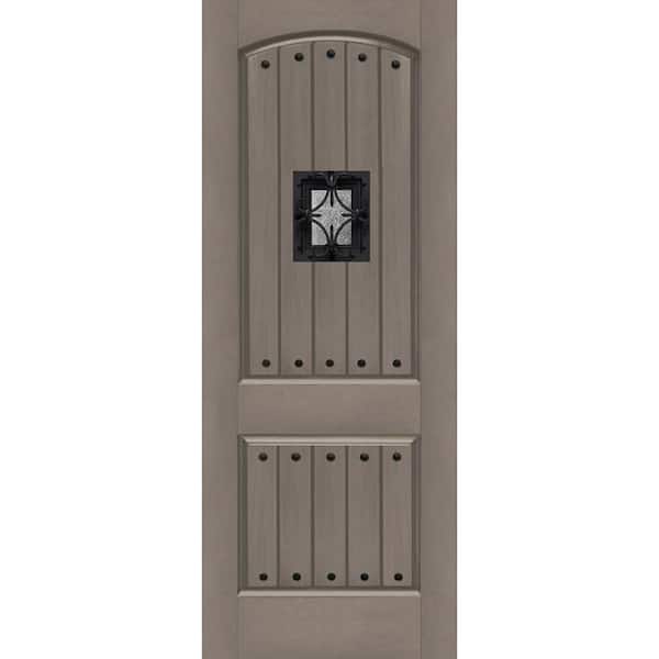 Steves & Sons Regency 36 in. x 96 in. 2P Plank Oxford SE Universal Handing Ashwood Stain Fiberglass Front Door Slab with Clavos