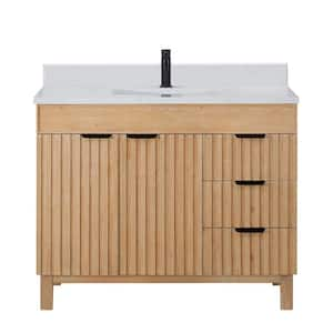 Palos 42 in. W x 22 in. D x 33.9 in. H Single Sink Bath Vanity in Fir Wood Brown with White GRain Stone Top