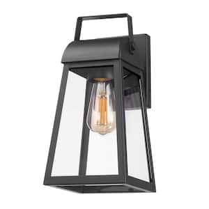 1-Light Matte Black Outdoor Hardwired Wall Sconce with Clear Glass Shade