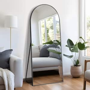 27 in. W. x 63 in. H Full Length Arched Free Standing Body Mirror, Metal Framed Wall Mirror, Large Floor Mirror in Black