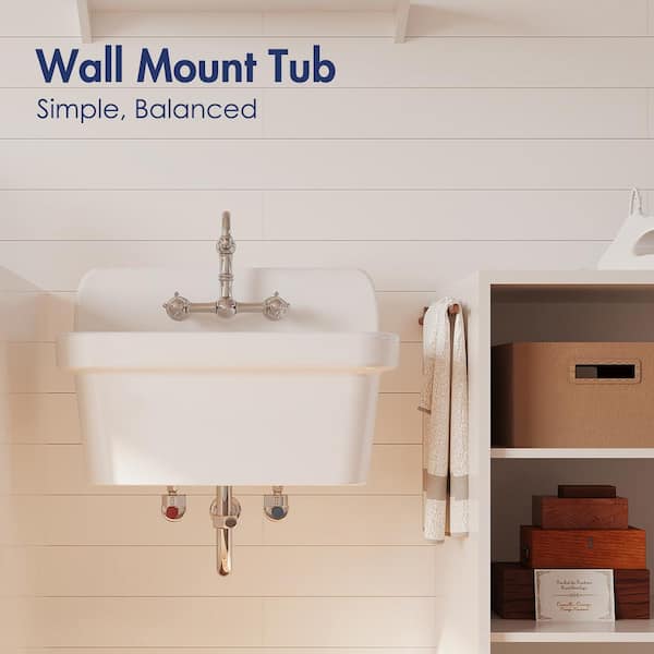 Mason 10 Gallon 20 in. D x 24 in. W Wall Mount Laundry/Utility Sink in Crisp White with Basket Strainer