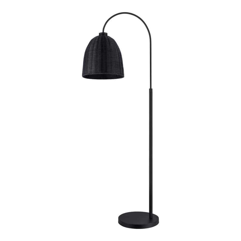Hampton Bay Highler 61 in. Matte Black Floor Lamp with Black Rattan