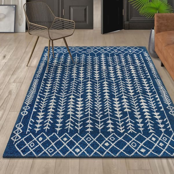 JONATHAN Y Ziri Moroccan Geometric Navy/Cream 8 ft. x 10 ft. Area Rug