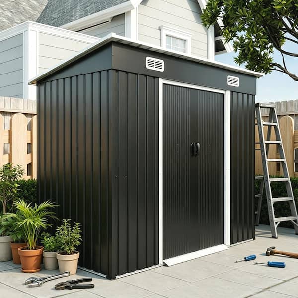 8 ft. W x 4 ft. D Galvanized Steel Shed with Sliding Door and Threshold (32 sq. ft.)
