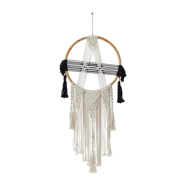 Litton Lane 47 in. x 18 in. Black Fabric Bohemian Macrame Wall Decor