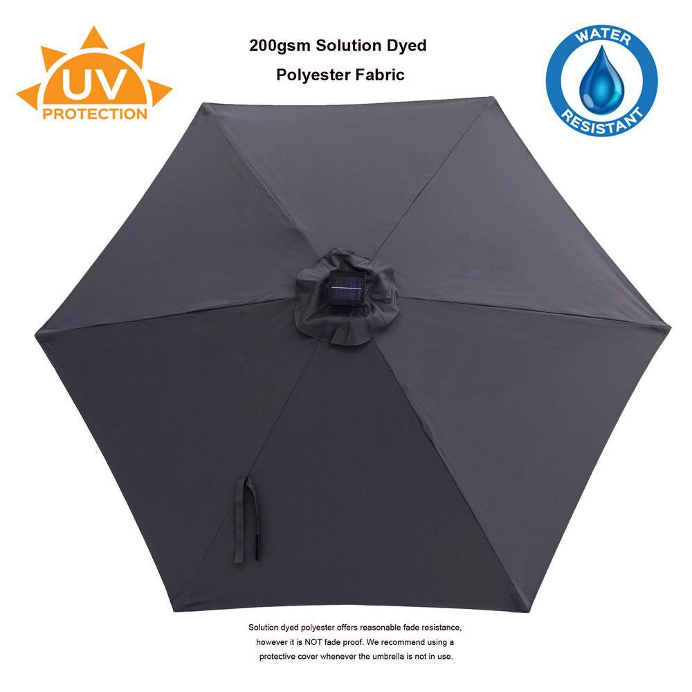 7.5 ft Anthracite Steel Market Patio Umbrella with LED Lights