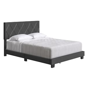 Diamond Upholstered Linen Platform Bed, Full, Black