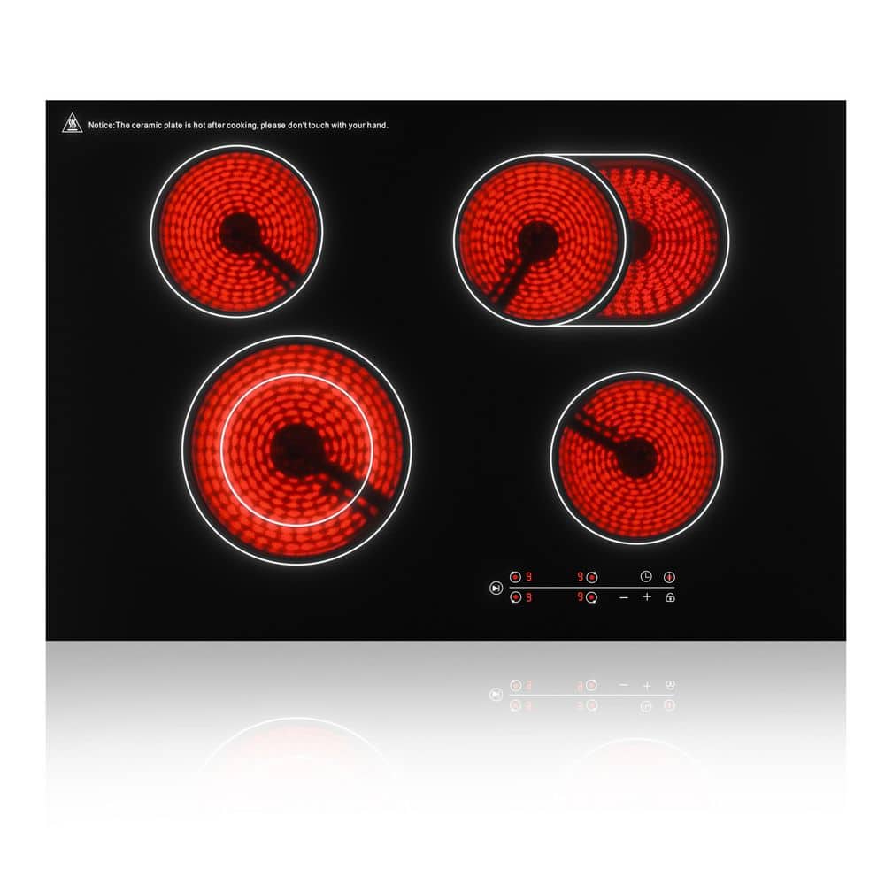 30 in. 4-Elements Ceramic Glass Surface Radiant Electric Cooktop in Black with Dual-Ring Burner