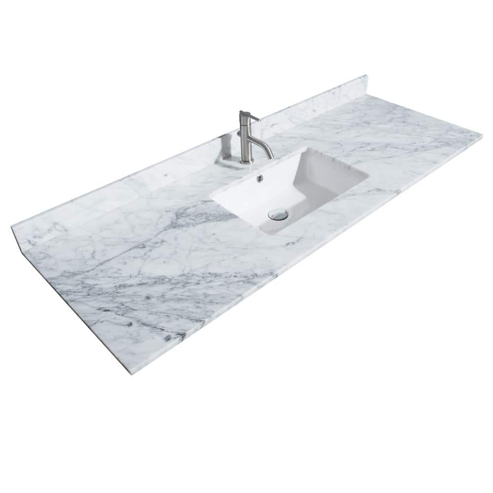 Sheffield 60-Inch Dark Gray Bathroom Vanity with White Carrara Marble Top and Mirror
