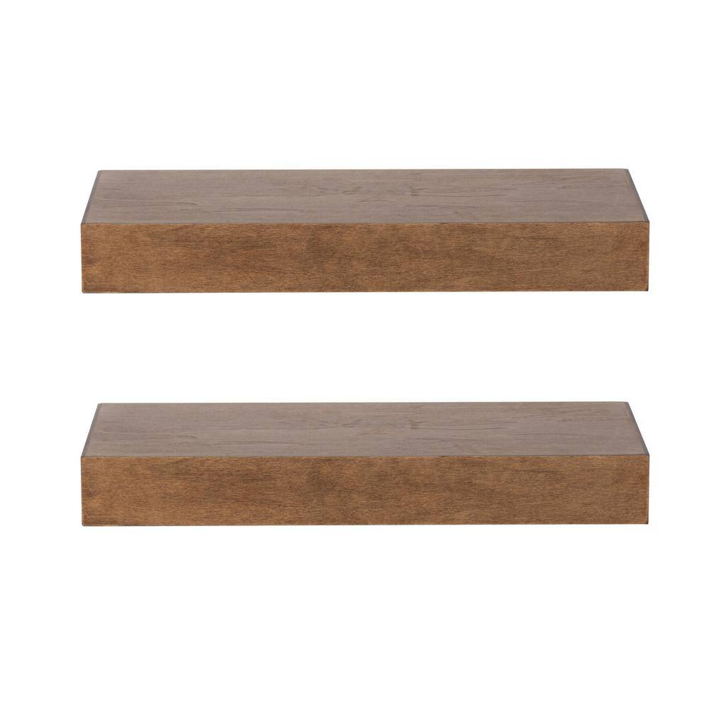 Rustic Brown Wood Floating Wall Shelves Set of 2