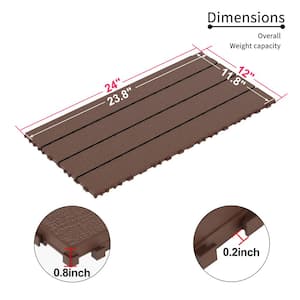 2 ft. L x 1 ft. W Outdoor Striped Pattern Plastic Interlocking Flooring Deck Tiles (Pack of 24 Tiles) in Brown