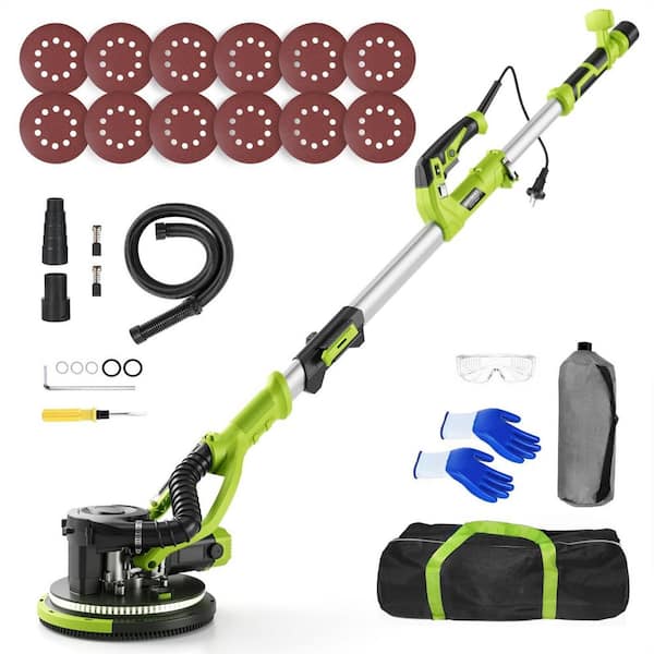 4.8 ft. - 5.6 ft. Green Powerful Electric Drywall Sander with Vacuum Dust Collection, 5 Speed 1000-2100 RPM, LED Light