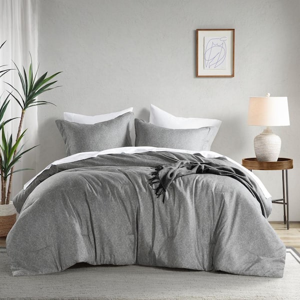 510 Design Camden 3-Piece Grey Microfiber Full/Queen Chambray Print Solid Comforter Set