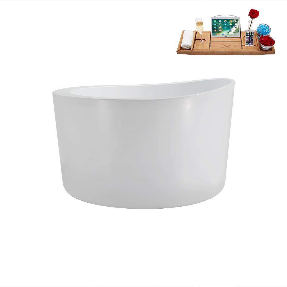 43.3'' Round Glossy White Acrylic Freestanding Soaking Bathtub