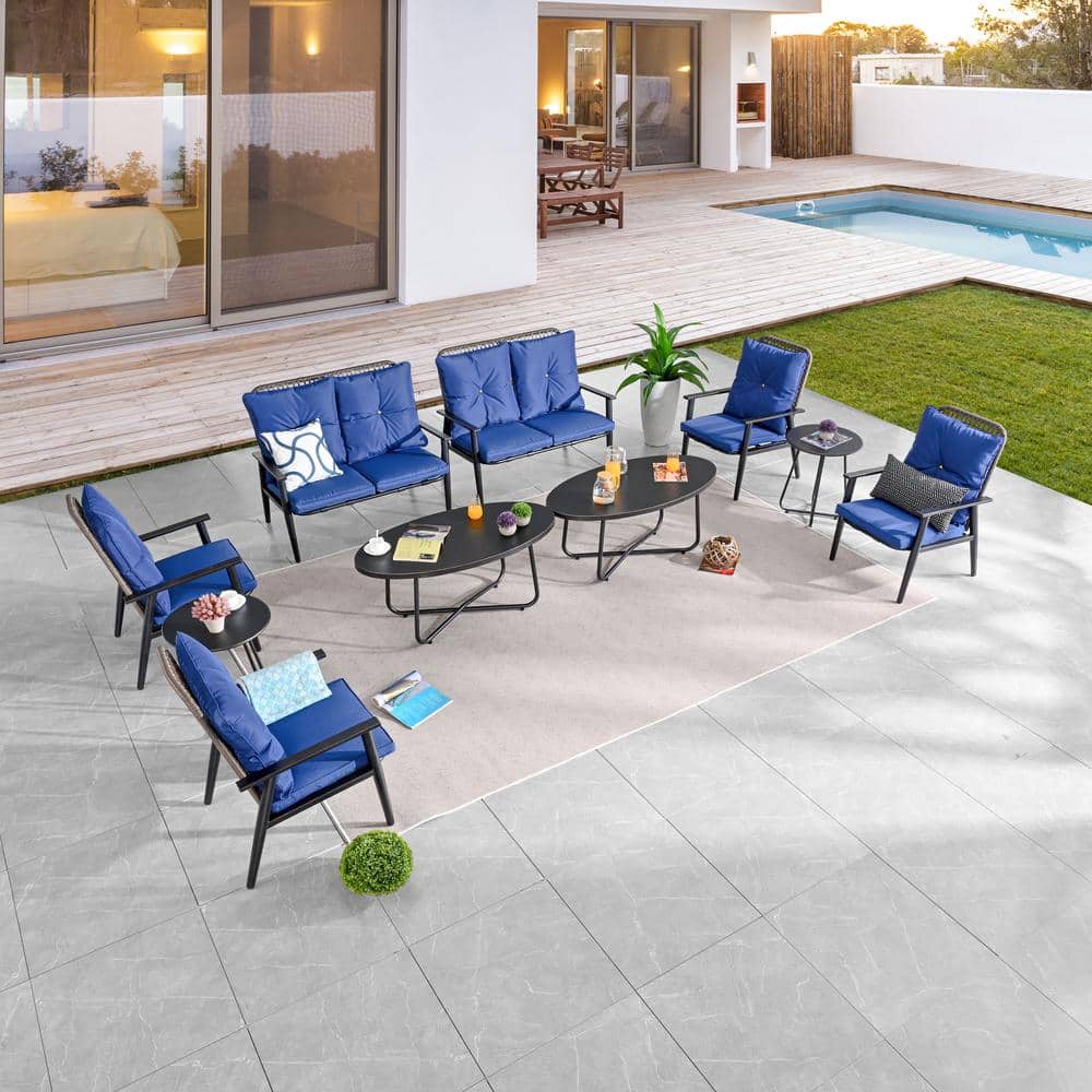 10-Piece Metal Patio Conversation Set with Blue Cushions price history on PriceWatchPro