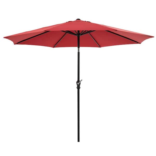 9 ft. Metal Market Patio Umbrella, Outdoor Waterproof Table Umbrella with Button Tilt and Crank Adjustment in Red