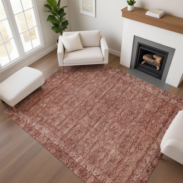 Mayfield Premium Machine Washable Abstract AMF1762 Terracotta 8 ft. x 10 ft. Area Rug