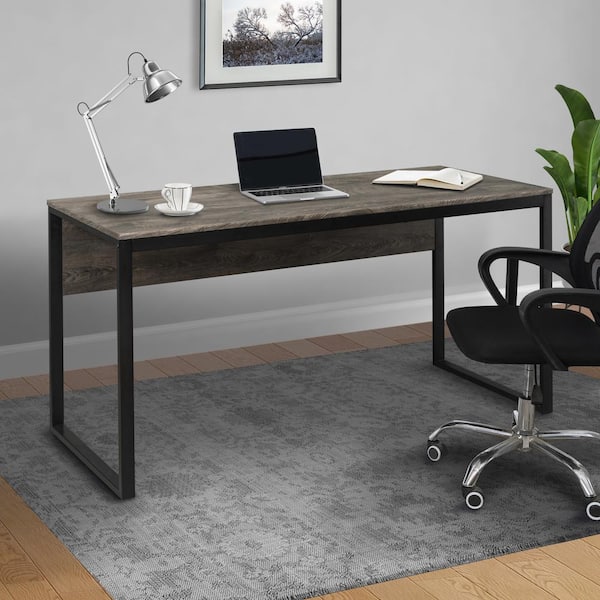 GOOD & GRACIOUS 60 in. Rectangular Walunt Computer Desk with Metal Frame