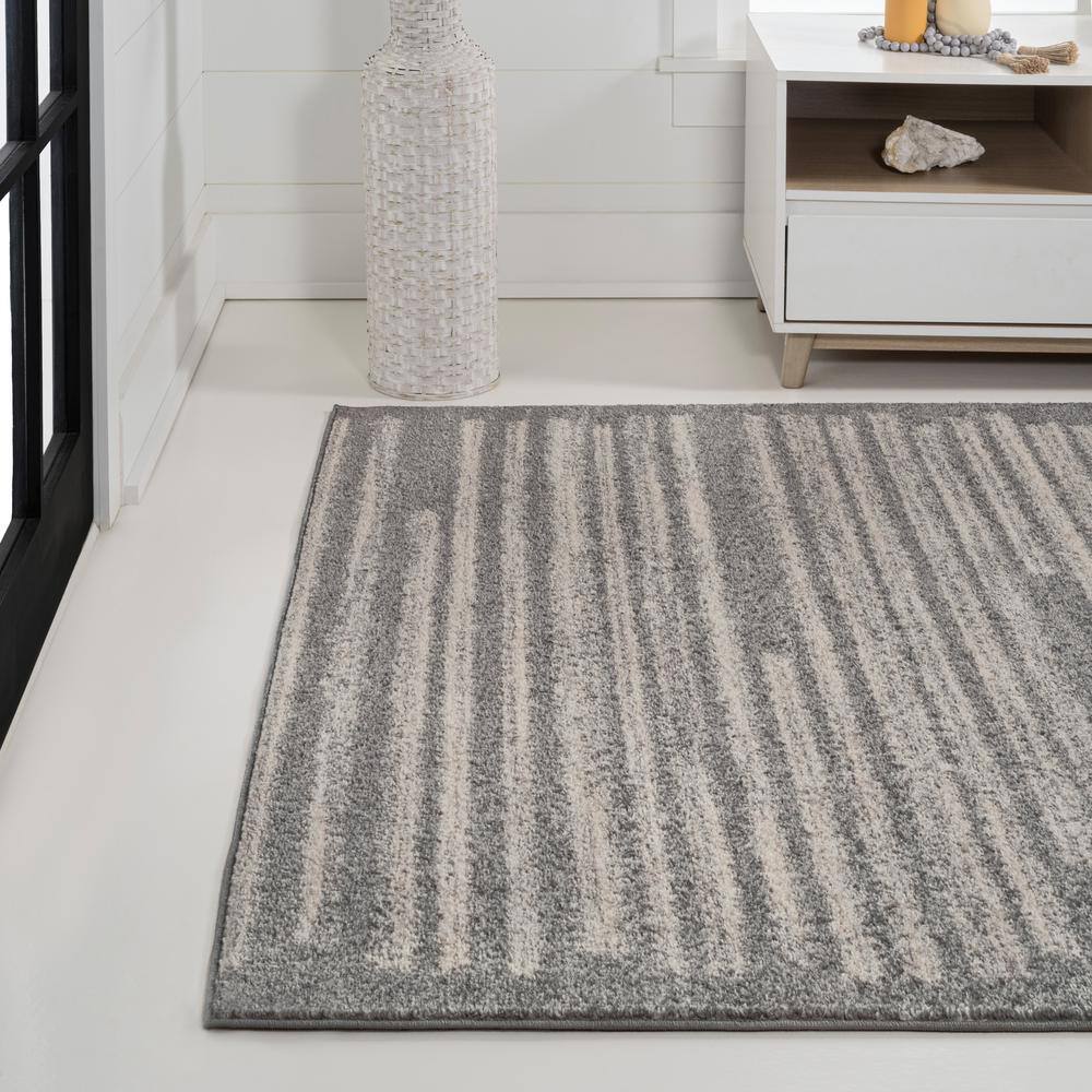 Gray and Cream Rectangular Synthetic Stripe Area Rug 3' x 5'