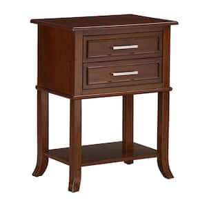 Sydney 22 in. Espresso Rectangle Wood End Table with 2-Drawers and 1-Shelf