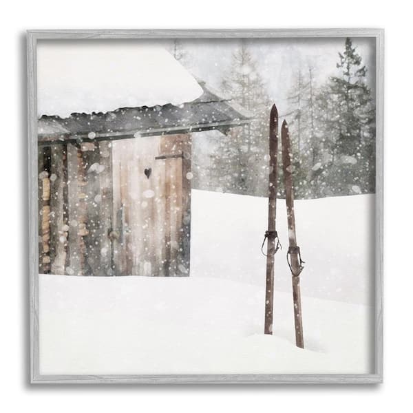 Stupell Industries Winter Cabin Skis by LSR Design Studio 1-Piece Framed Graphic Print Nature Poster Art Print 12 in. x 12 in.