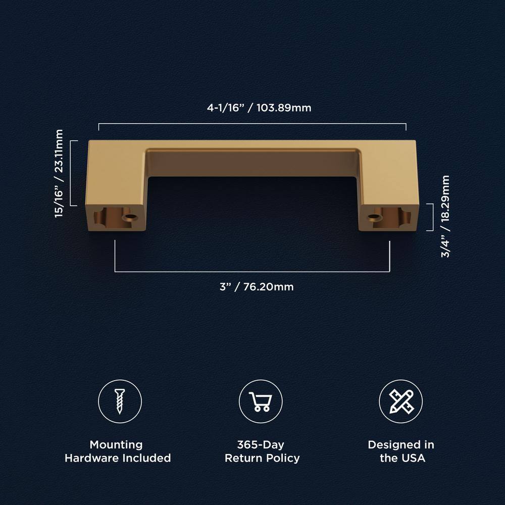 Brushed Brass Modern Bar Pulls with Mounting Hardware