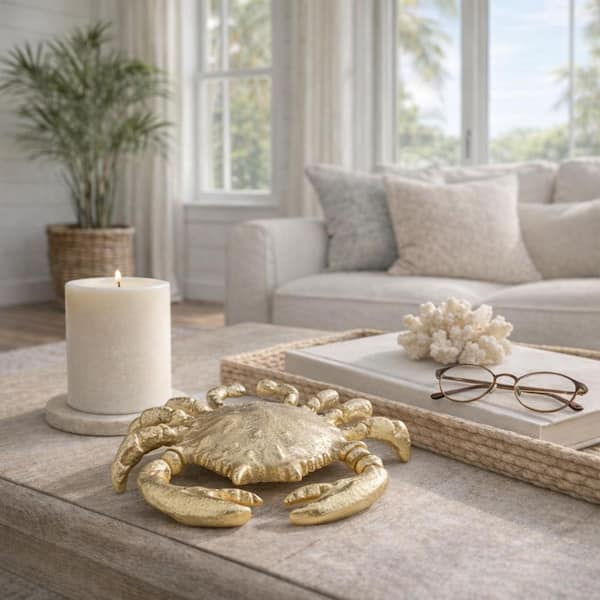 Liv & Skye Gold 7 in. x 2 in. Metal Crab Figurine 17834 - The Home