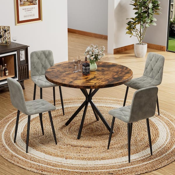 CSC DECOR INC Modern Kitchen Dining Room PU Upholstered Cushion Seat Sturdy Metal Legs Chairs Gray Leather Dining Chairs (Set of 4)