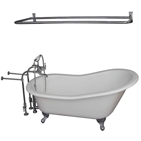 Barclay Products 5.6 ft. Cast Iron Ball and Claw Feet Slipper Tub in White with Polished Chrome Accessories