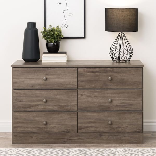 Prepac Astrid Drifted Gray Finish 6-Drawer Double Dresser (28.25 in H. x 47.25 in W. x 16 in D.)