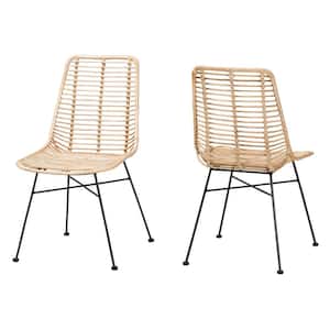 Manhattan Natural Rattan and Black Dining Chair (Set of 2)